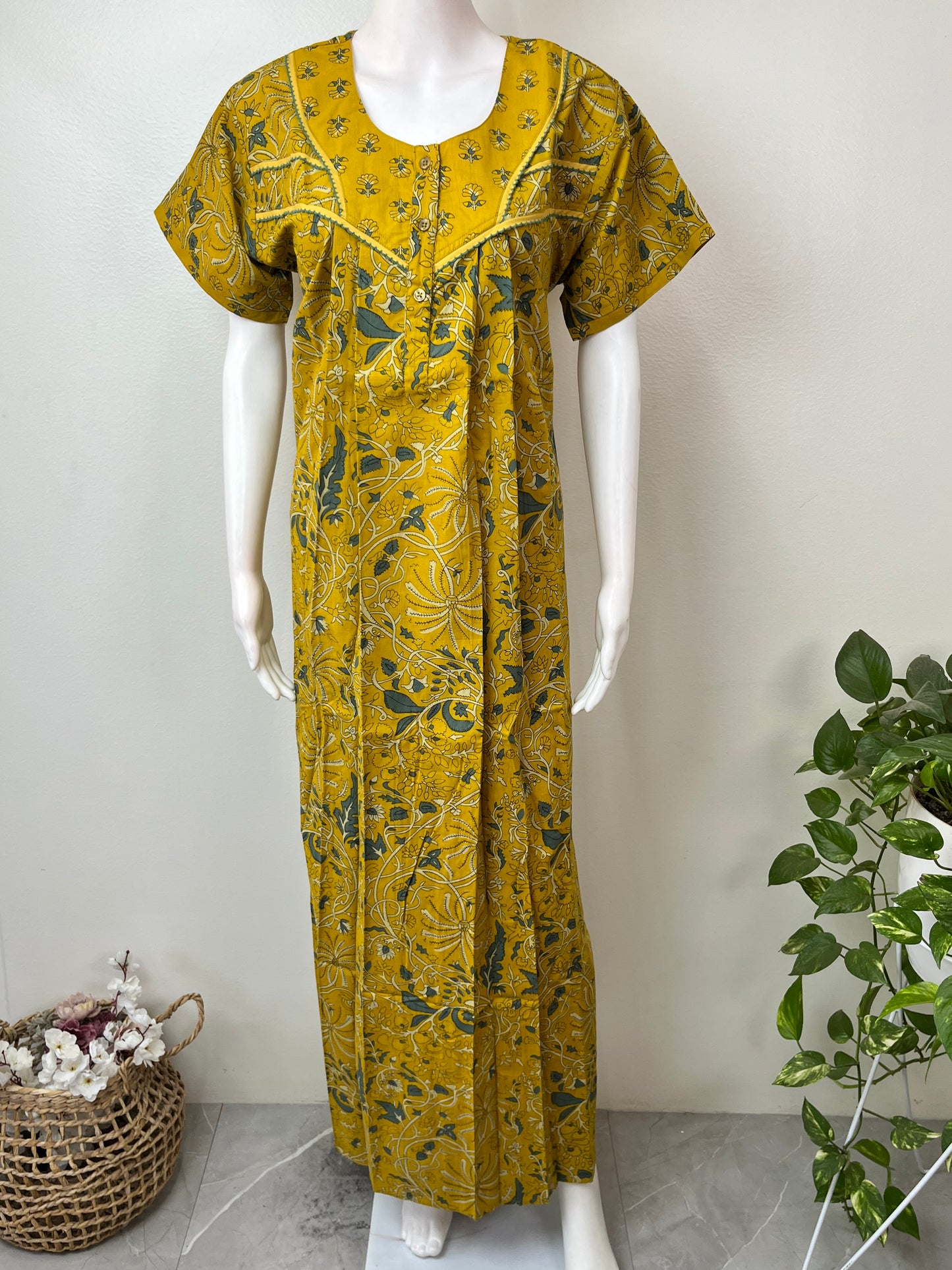 Yellow 100% Cotton Nighty Eleagnt & Breathable