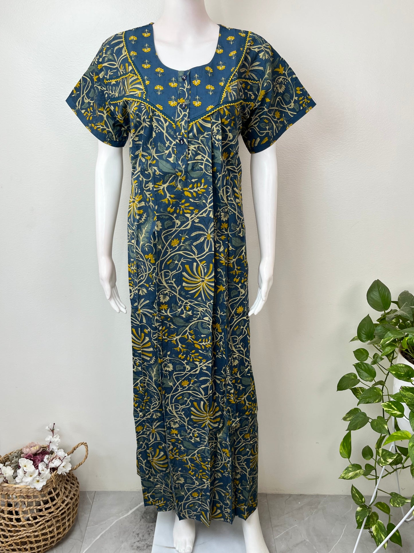 Navy Blue Pure Cotton Elegant Nighty