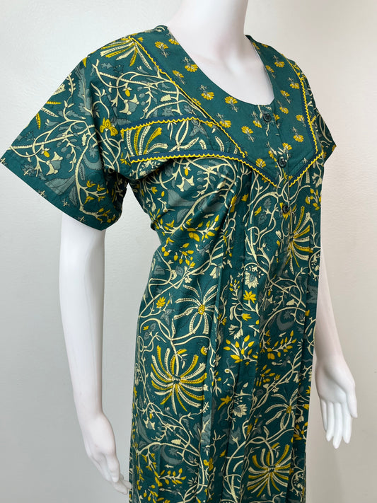 Green Double Printed Pure Cotton Nighty