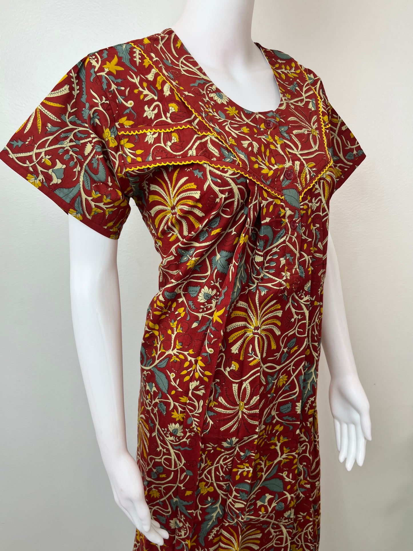 Maroon Pleated Style 100% Cotton Nighty