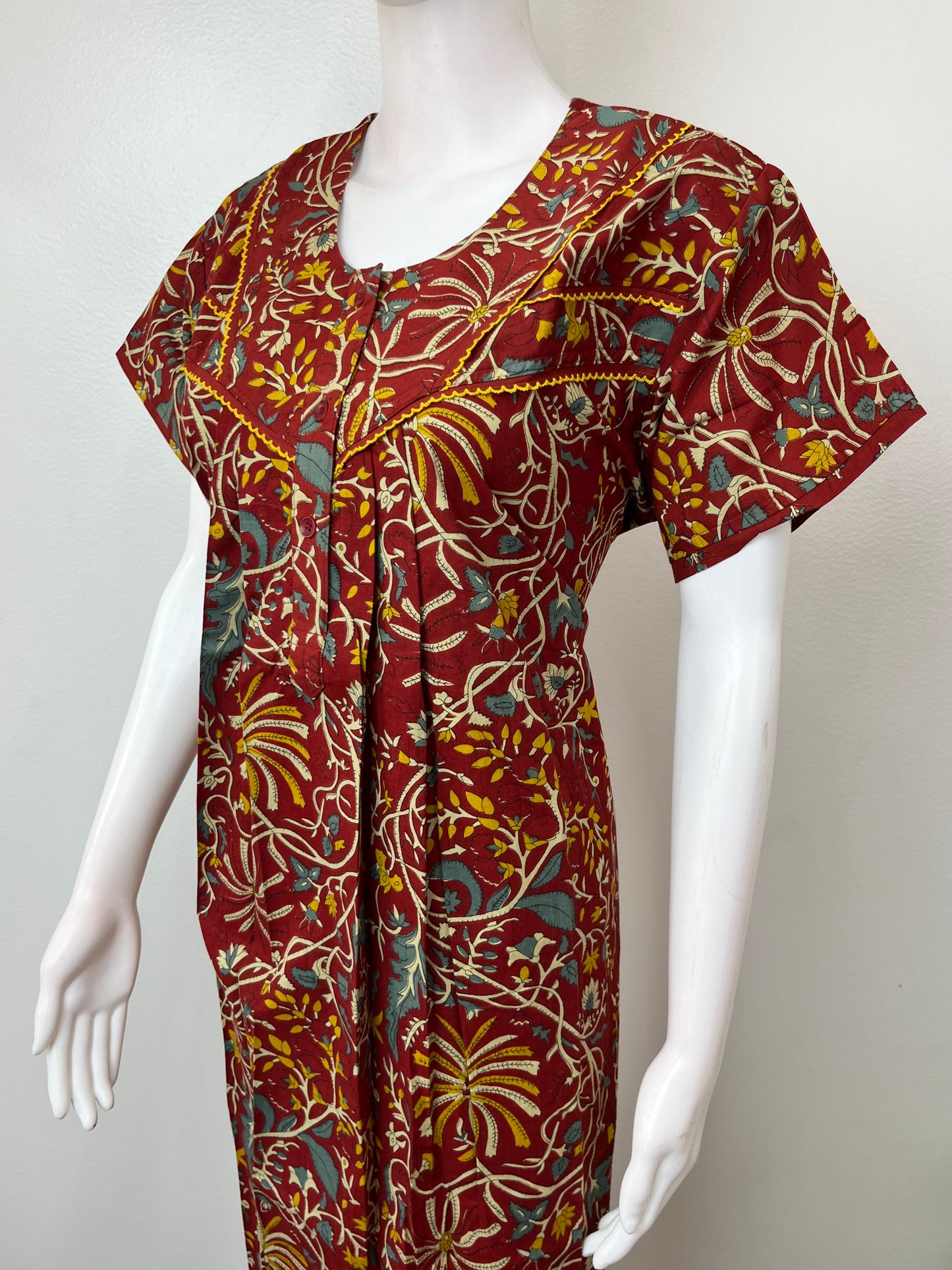 Maroon Pleated Style 100% Cotton Nighty