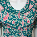 Green Pure Cotton Nightgown With Contrast Print