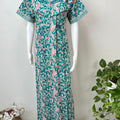 Green Pure Cotton Nightgown With Contrast Print