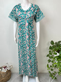 Green Pure Cotton Nightgown With Contrast Print