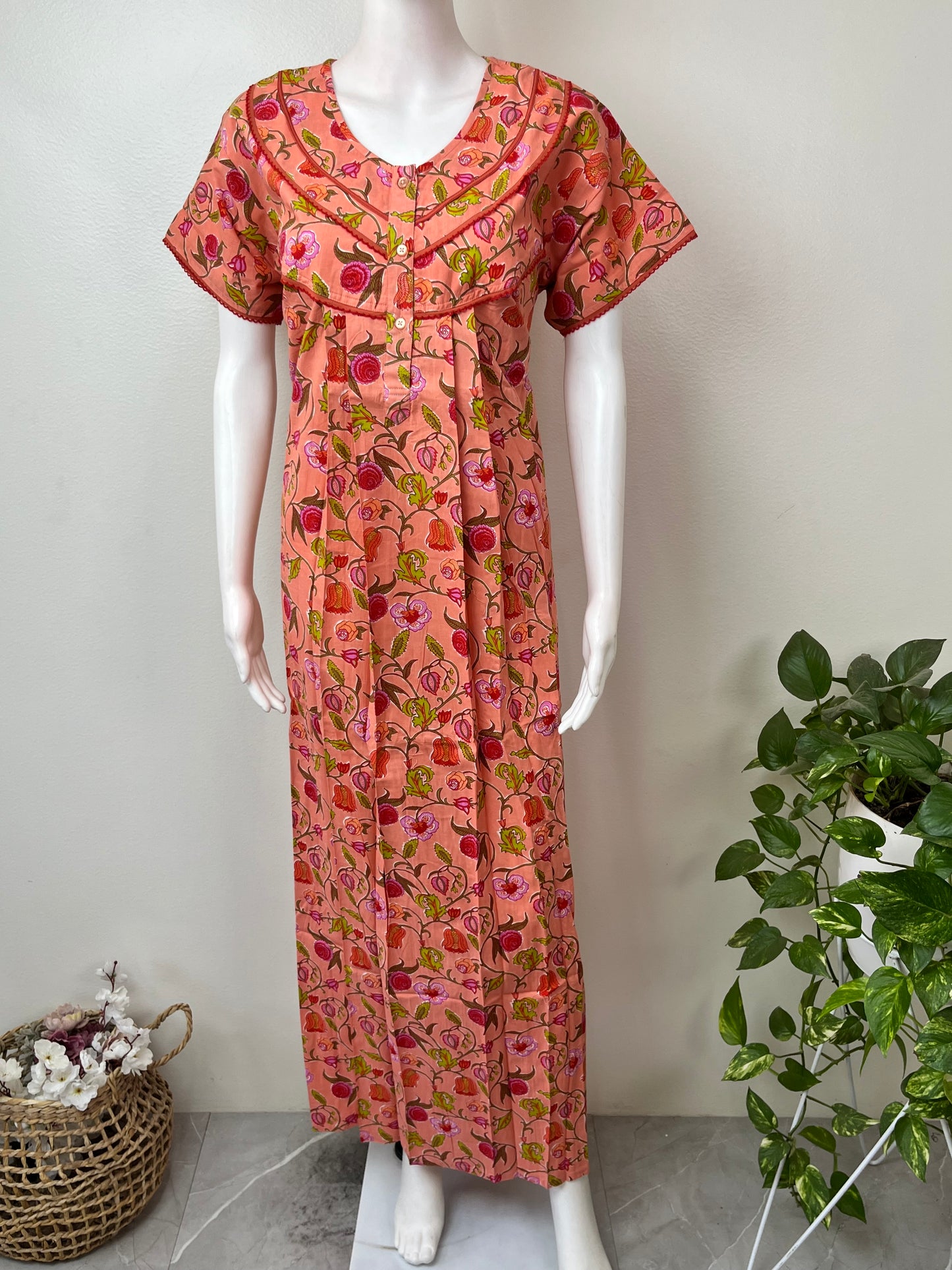 Peach 100% Cotton Nightgown for Women