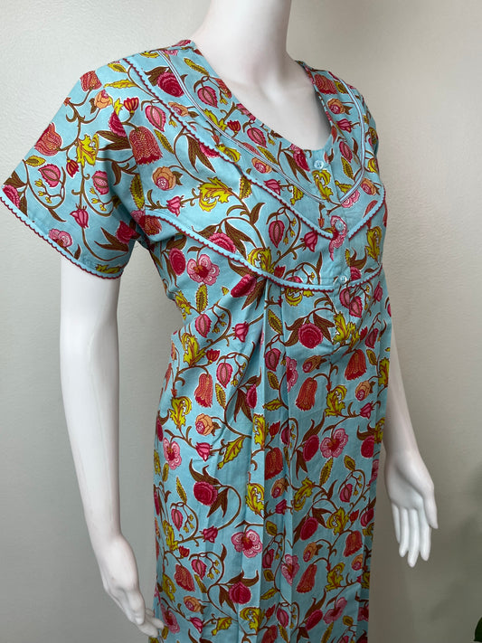 Aqua Blue Pure Cotton Women's Nightgown
