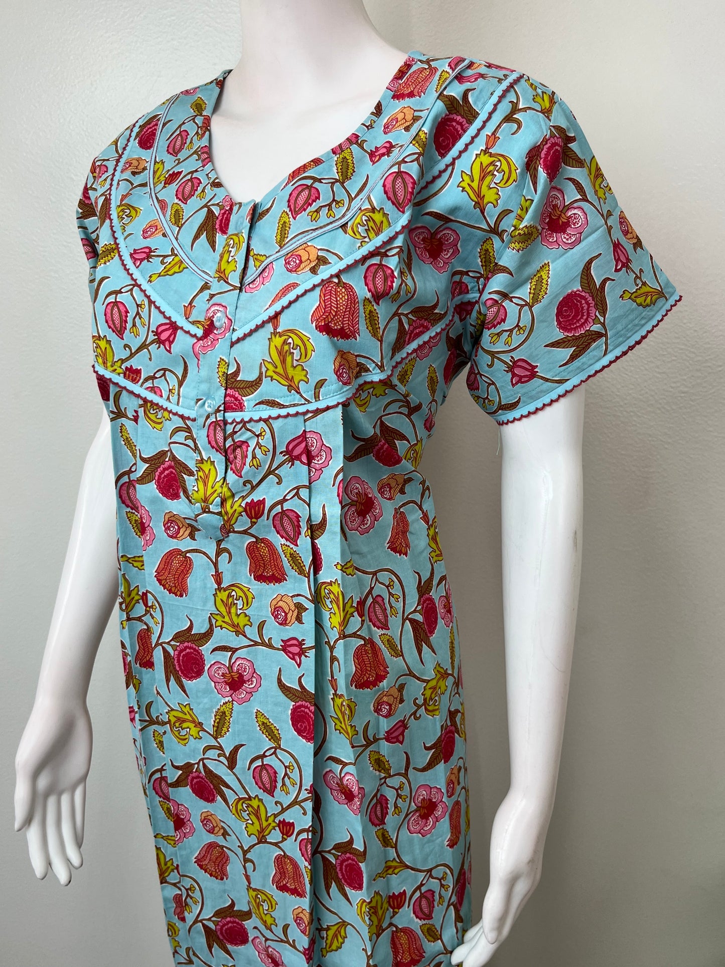 Aqua Blue Pure Cotton Women's Nightgown