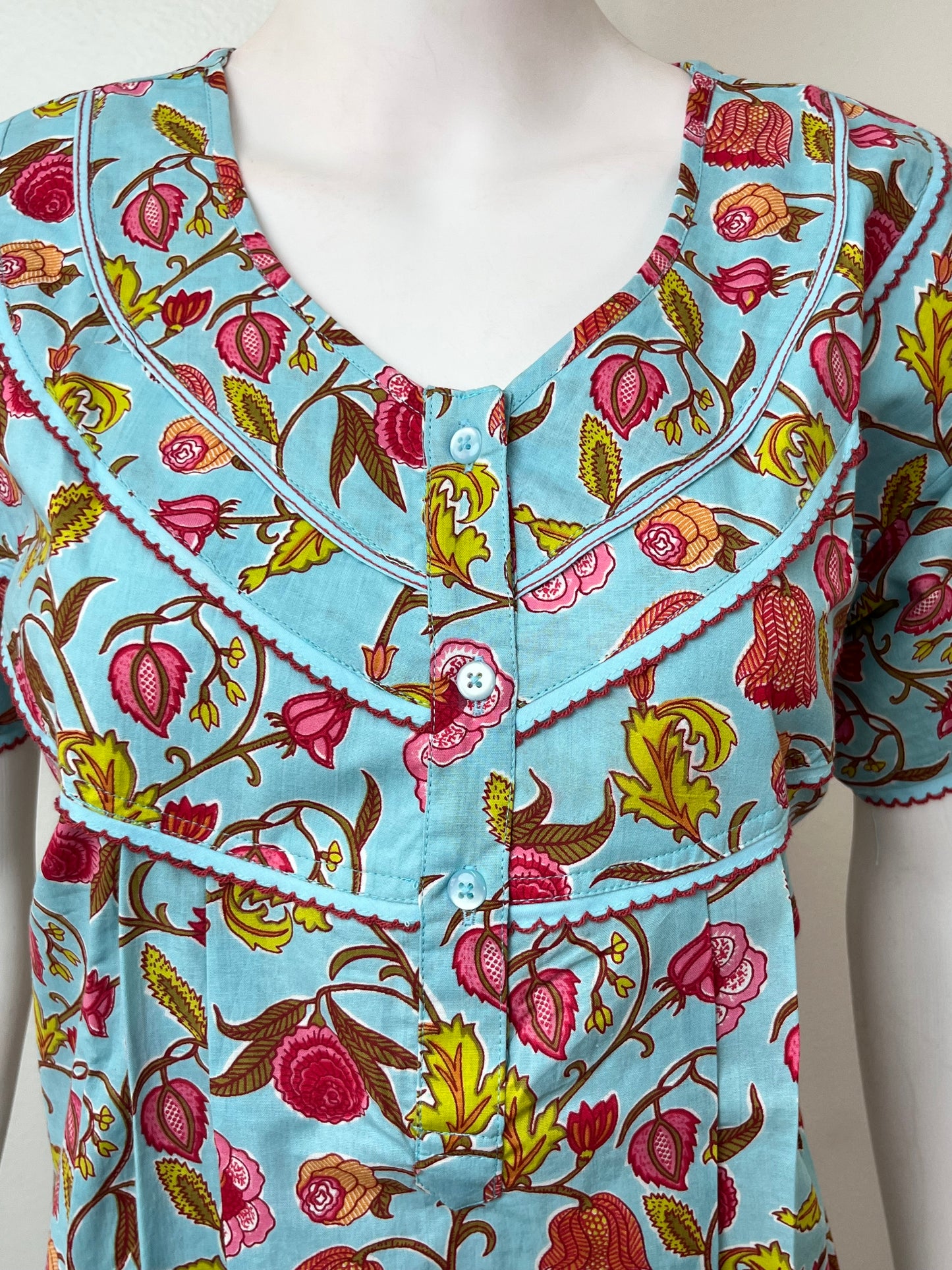 Aqua Blue Pure Cotton Women's Nightgown