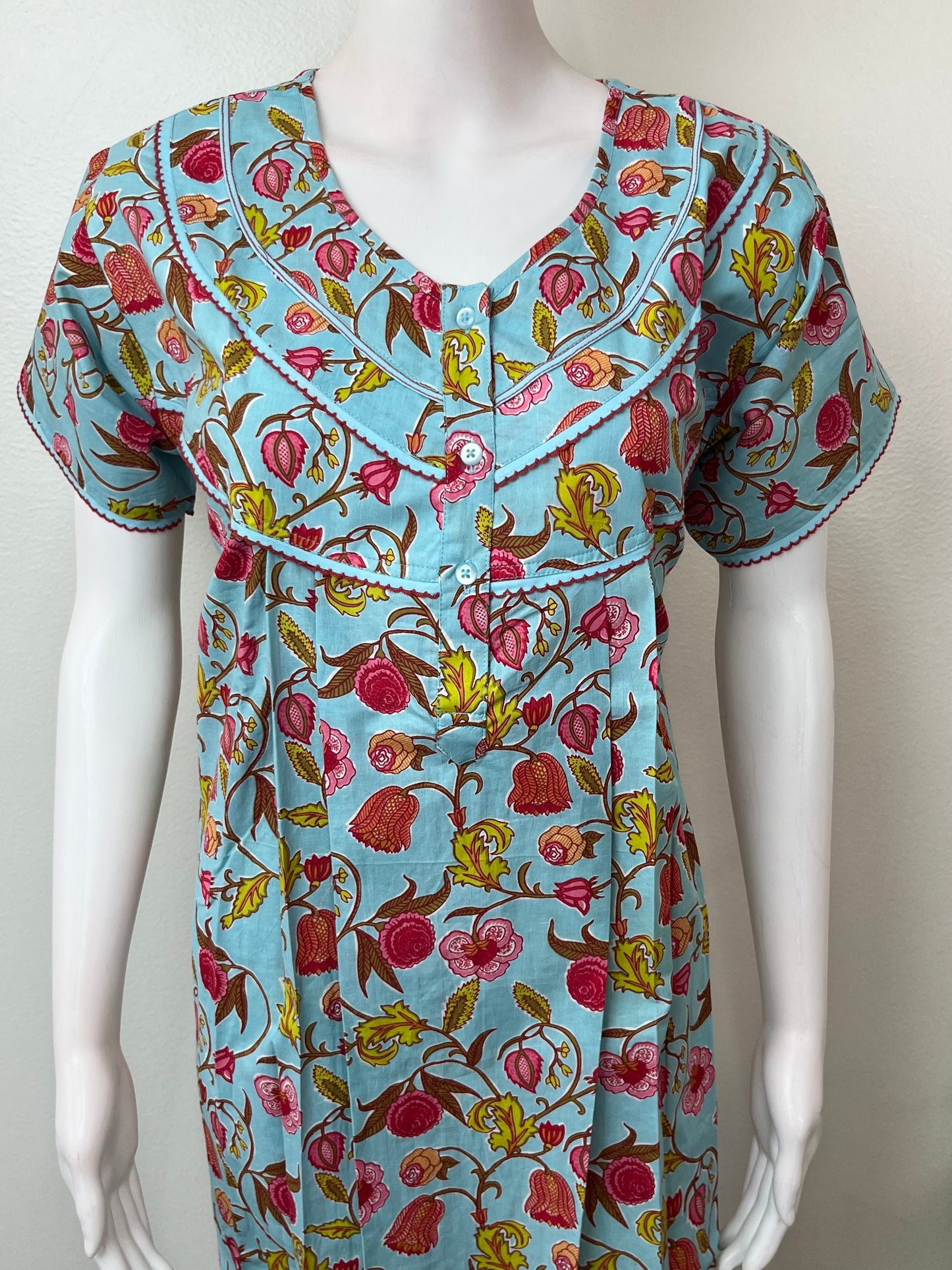 Aqua Blue Pure Cotton Women's Nightgown