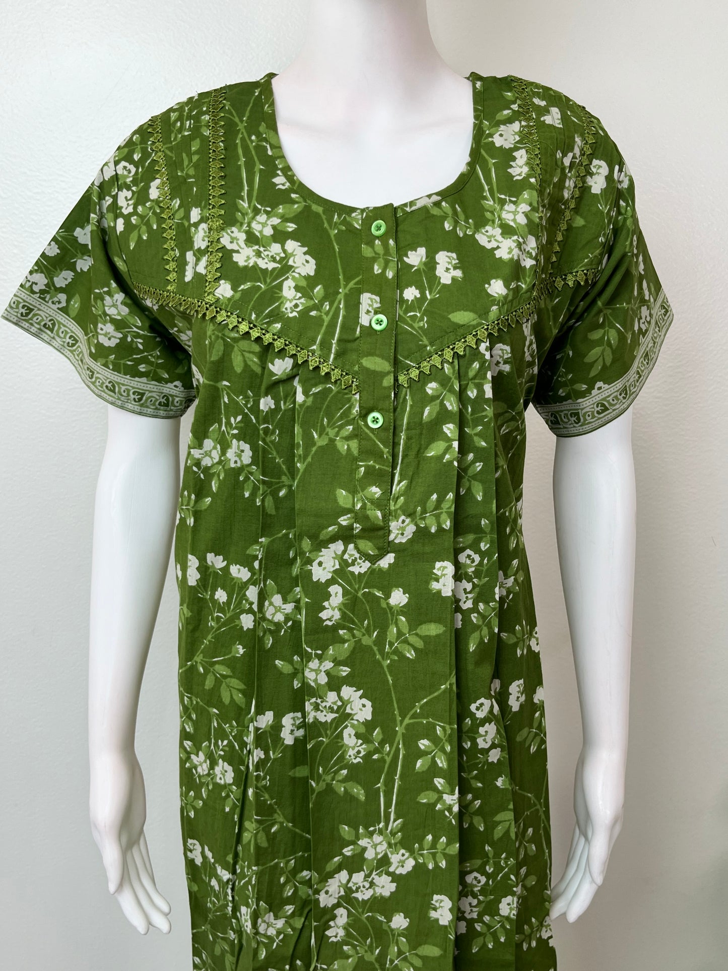 Green Pure Cotton Nighty Elegant & Breathable