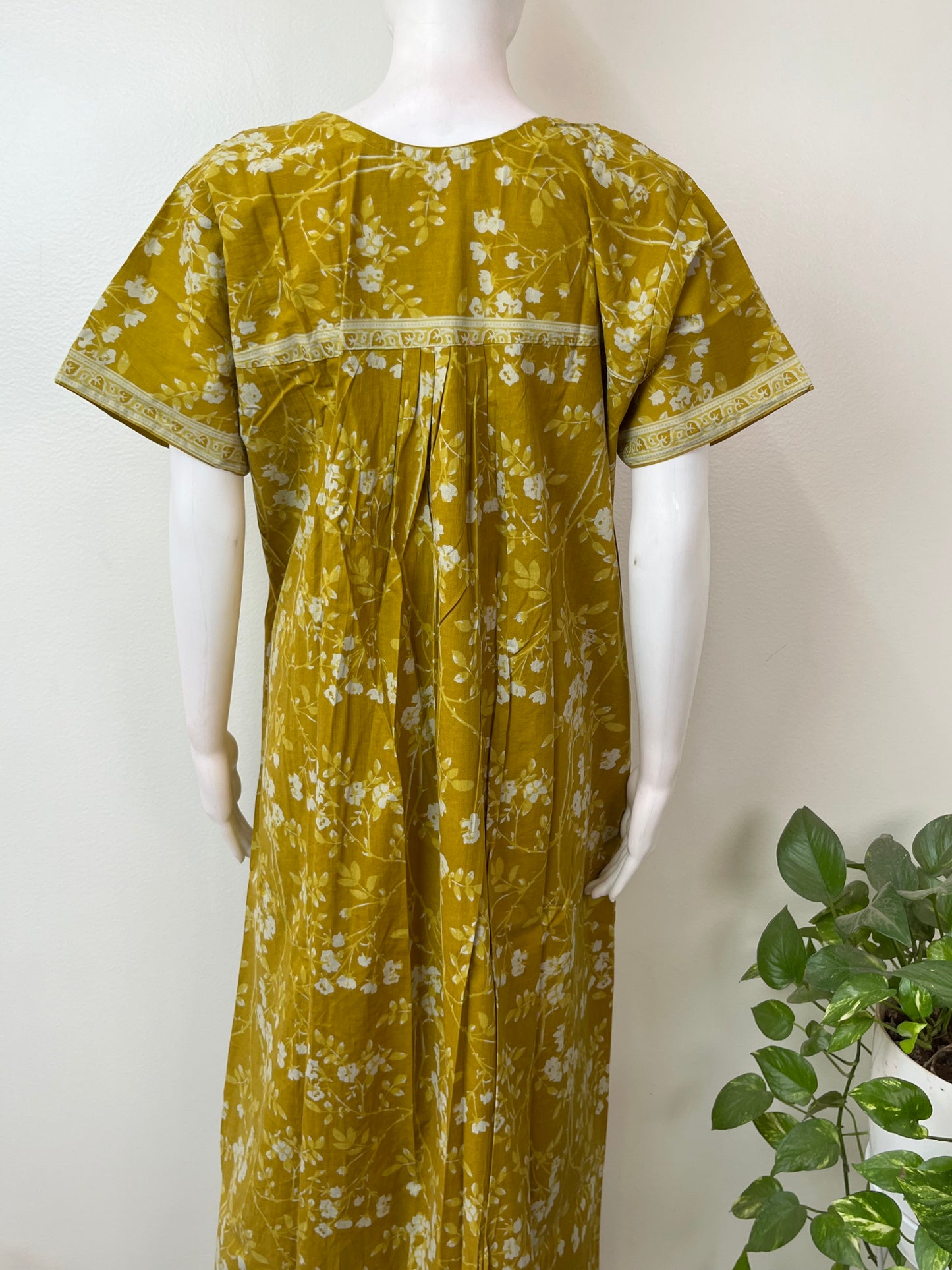 Yellow Pleated Style Cotton Nighty
