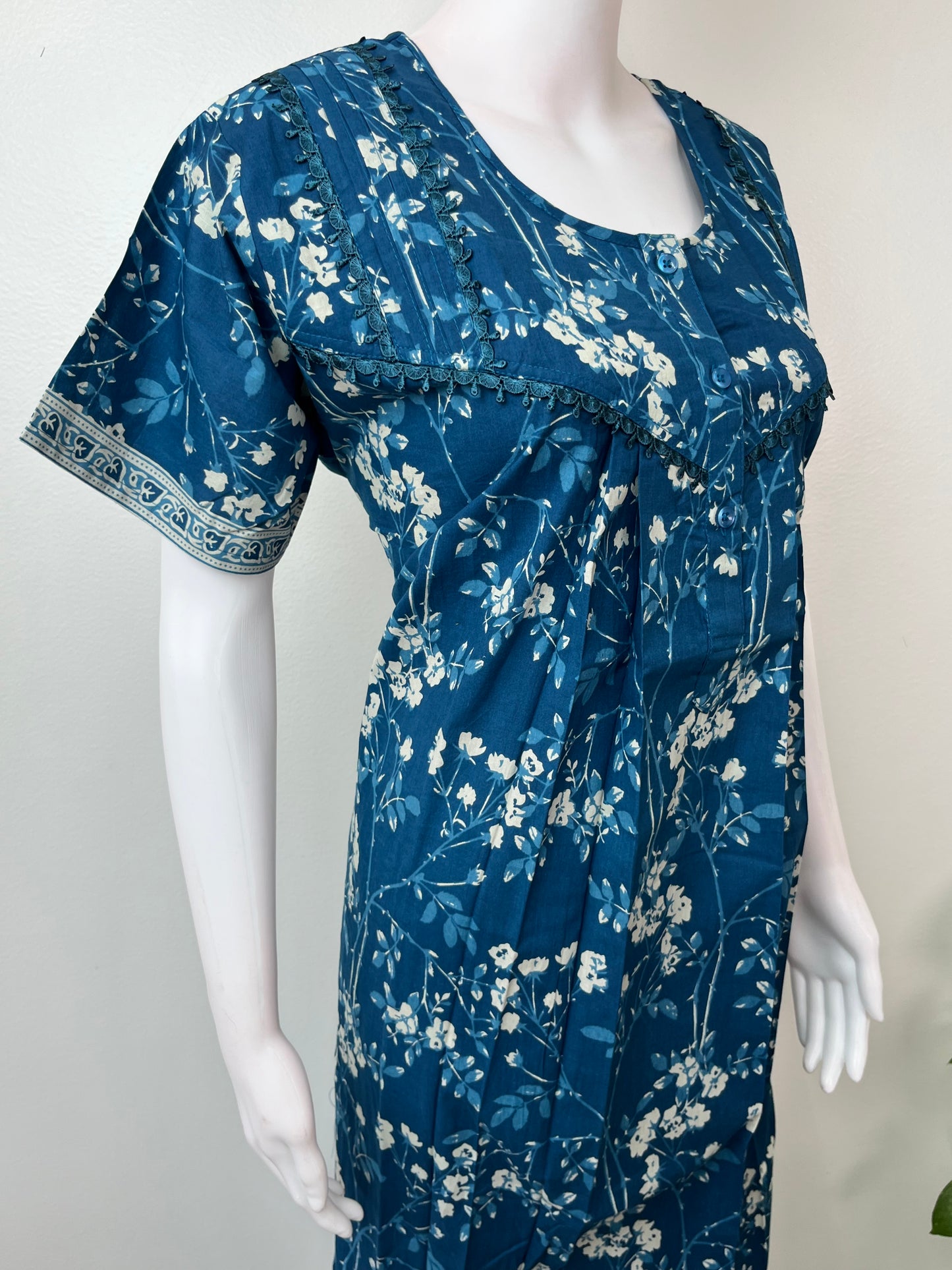 Electric Blue Pure Cotton Nightgown for Women