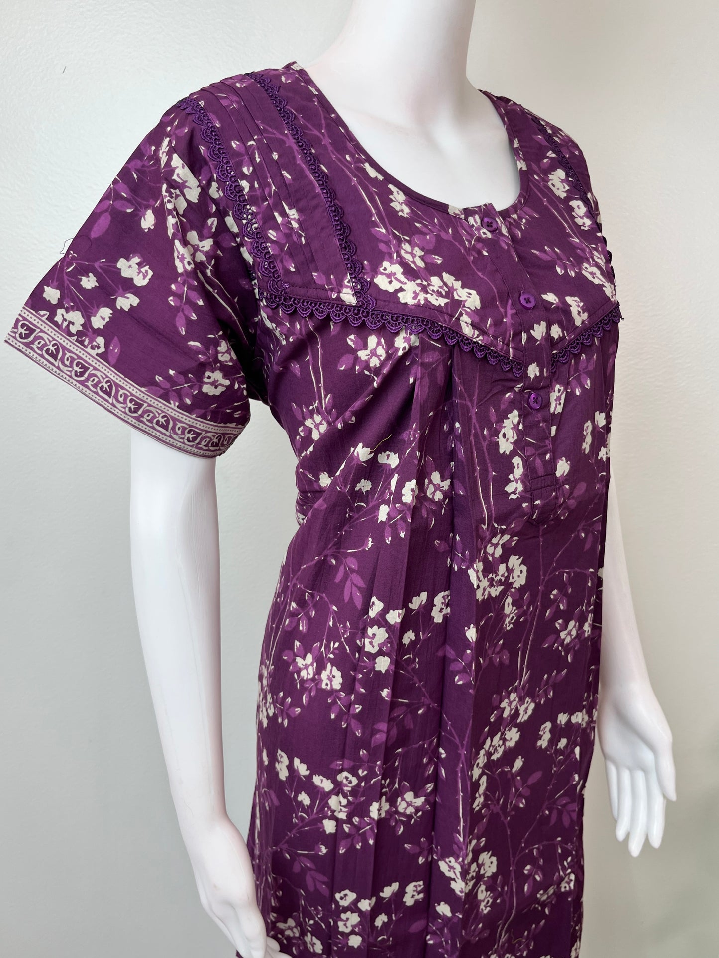 Violet Pure Cotton Nightgown Elegant & Breathable
