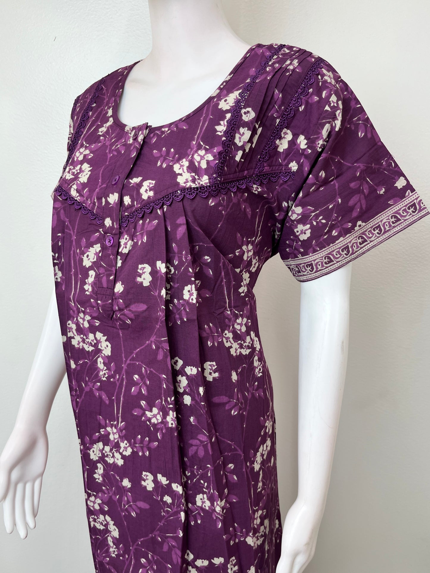 Violet Pure Cotton Nightgown Elegant & Breathable