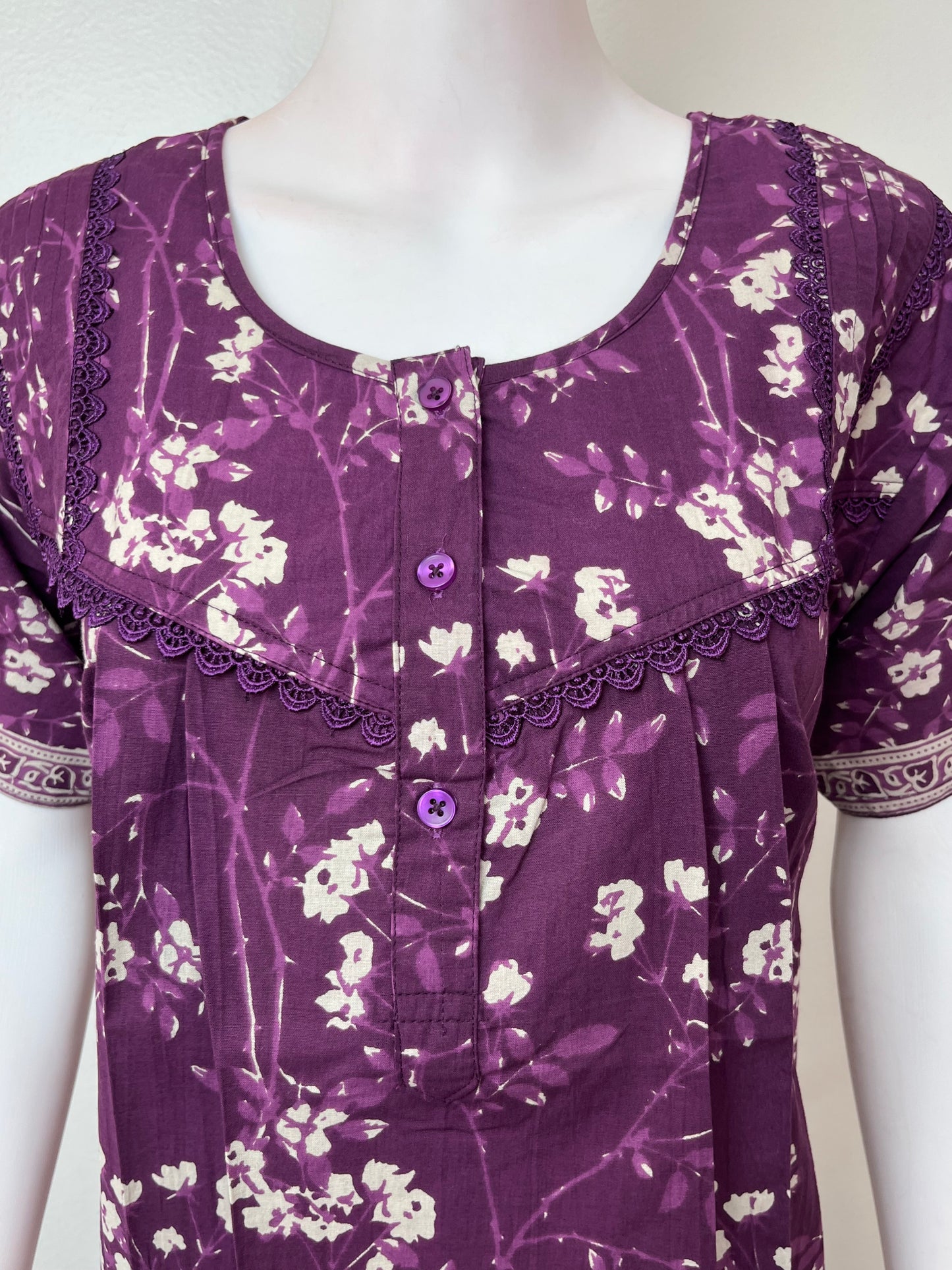 Violet Pure Cotton Nightgown Elegant & Breathable