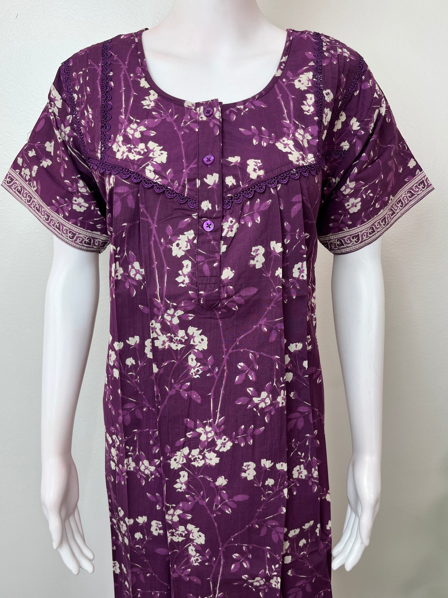 Violet Pure Cotton Nightgown Elegant & Breathable