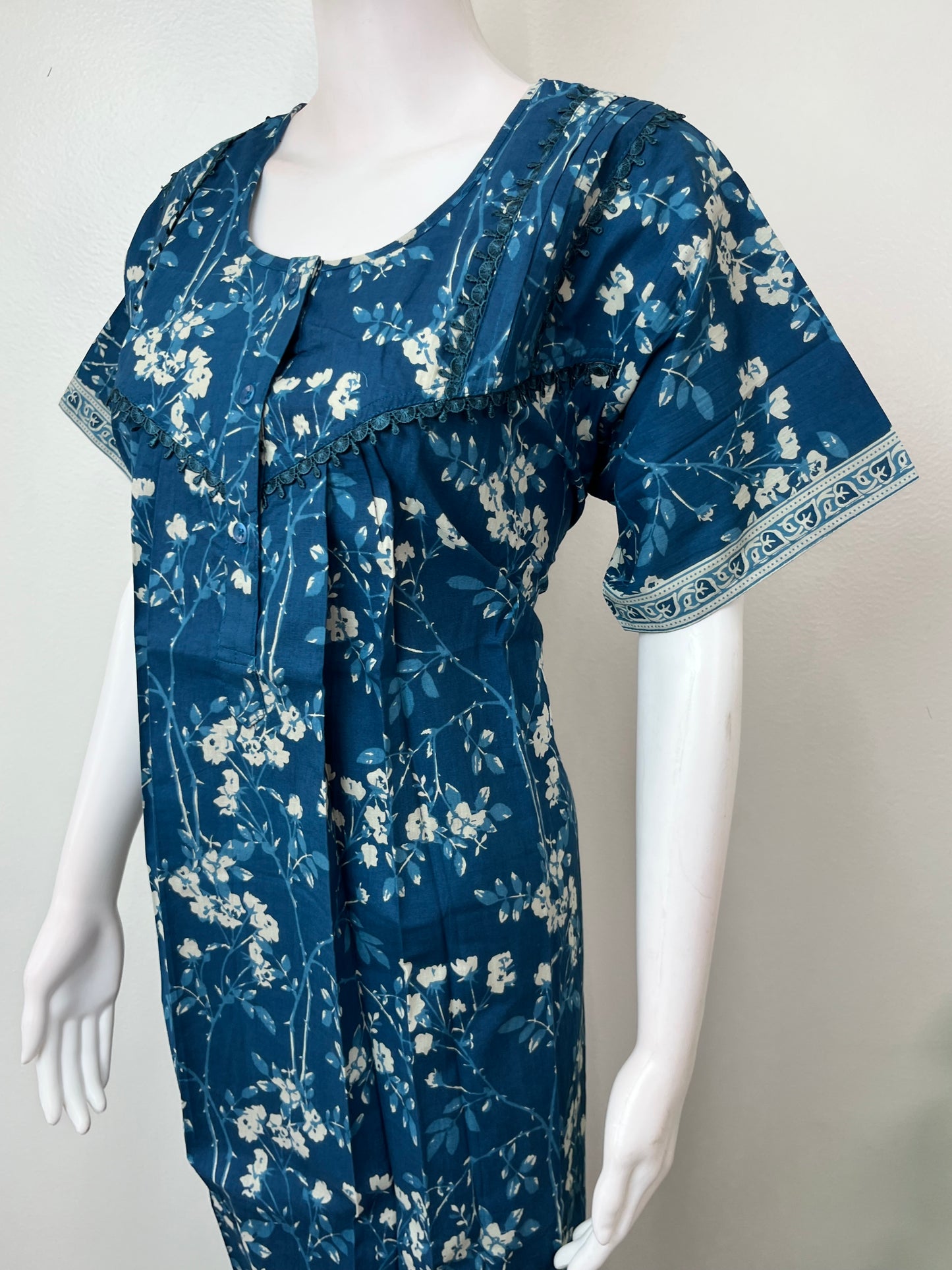 Electric Blue Pure Cotton Nightgown for Women