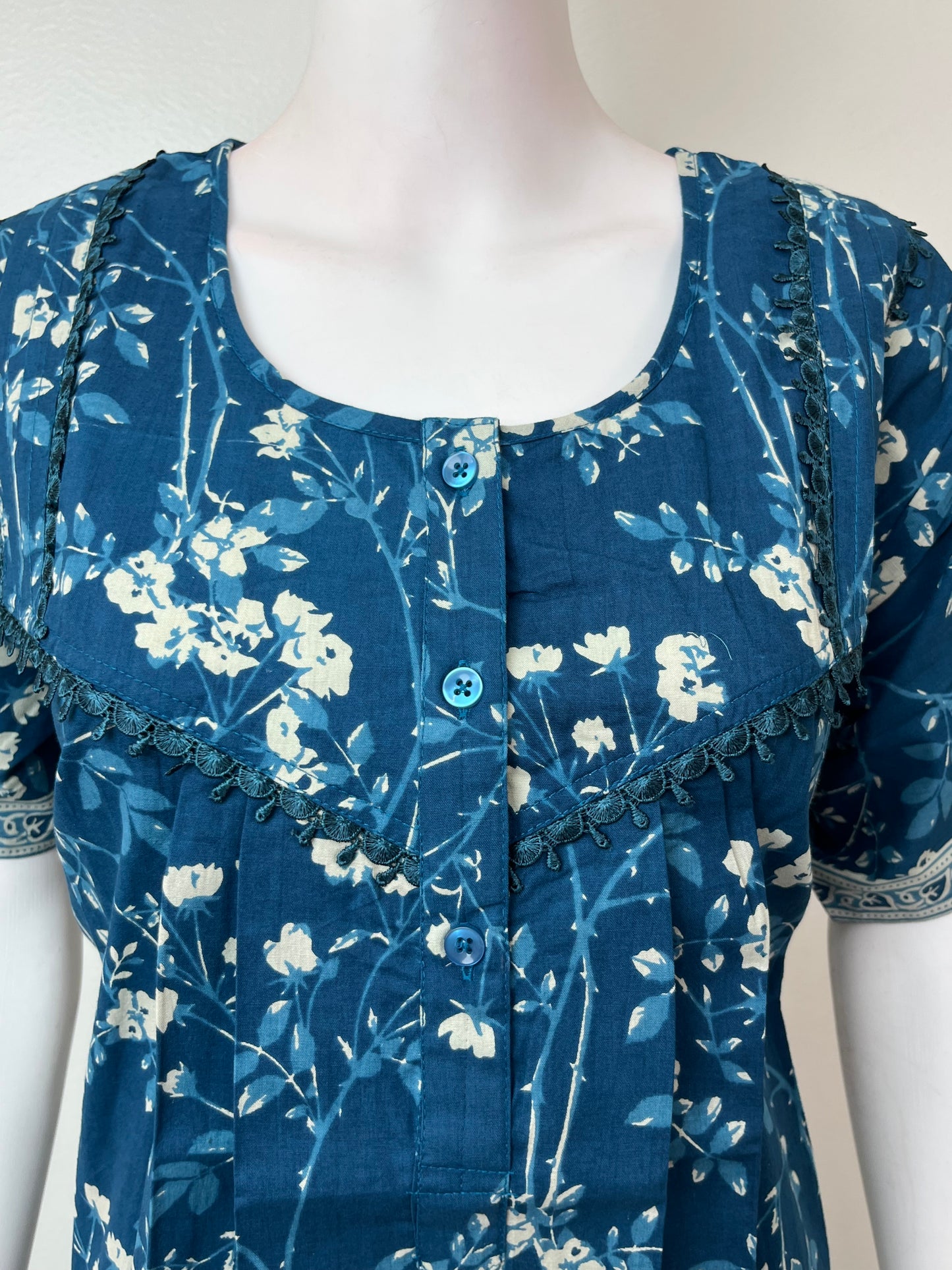 Electric Blue Pure Cotton Nightgown for Women