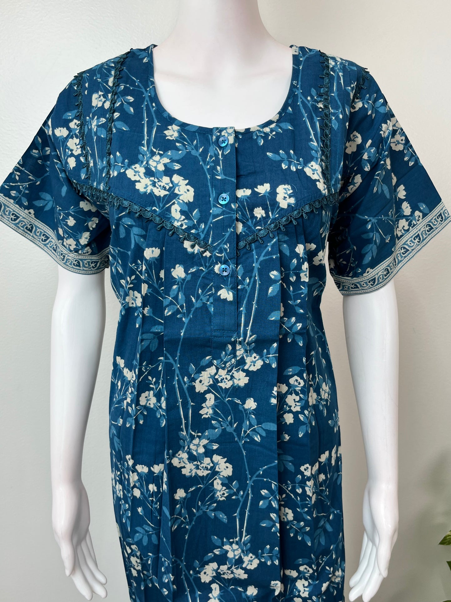 Electric Blue Pure Cotton Nightgown for Women