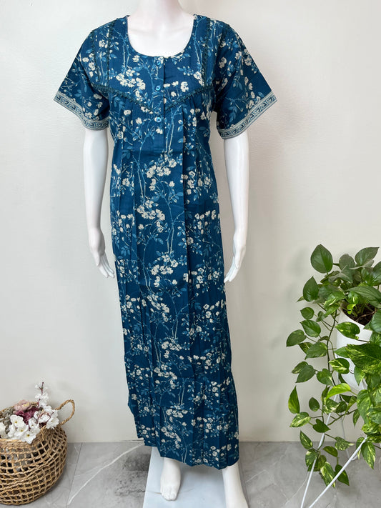 Electric Blue Pure Cotton Nightgown for Women