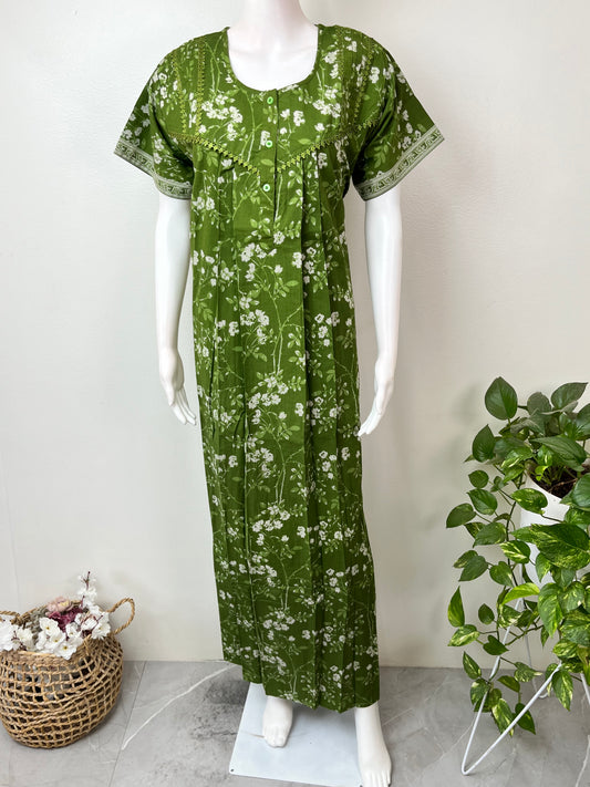 Green Pure Cotton Nighty Elegant & Breathable