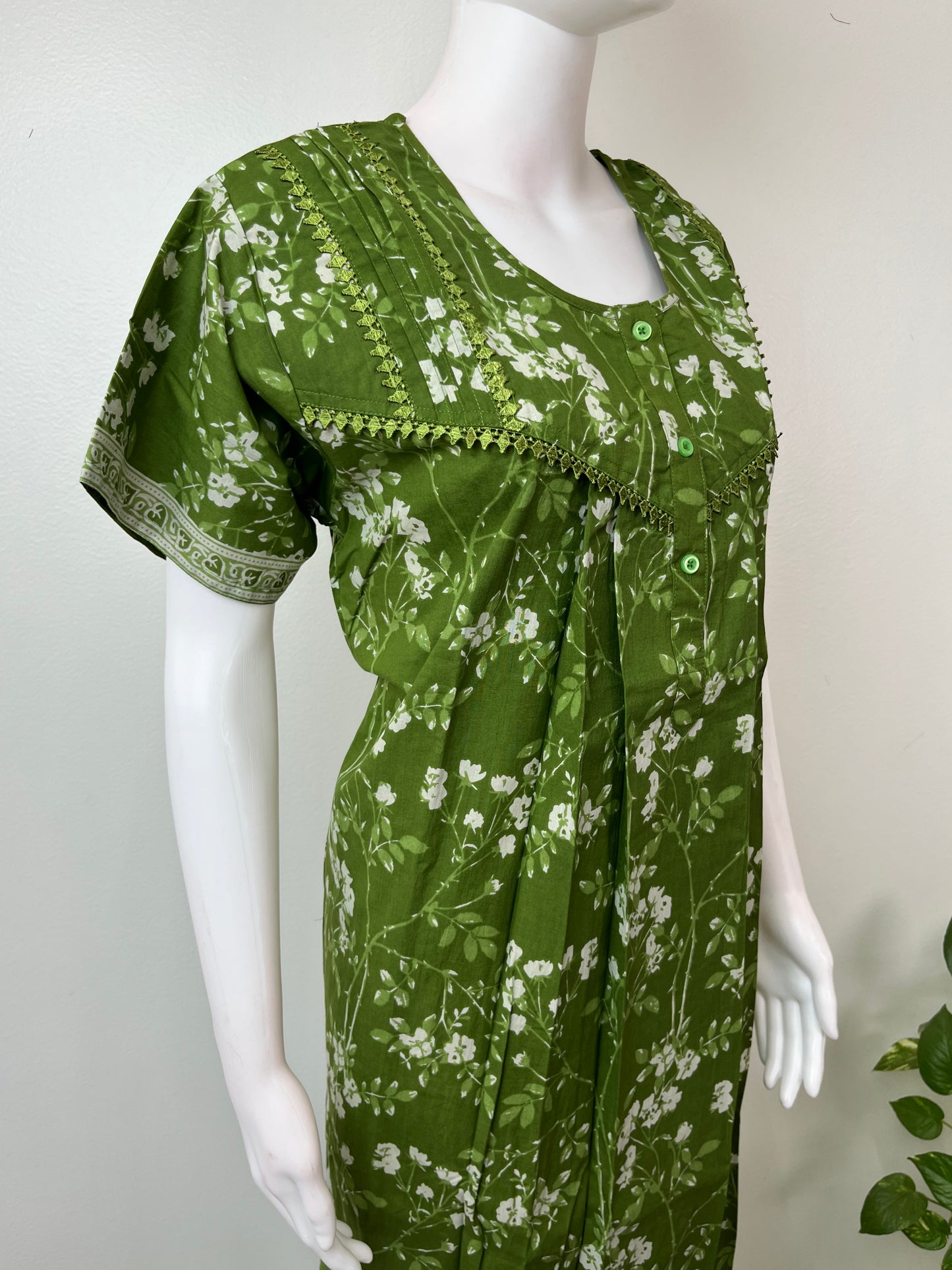 Green Pure Cotton Nighty Elegant & Breathable