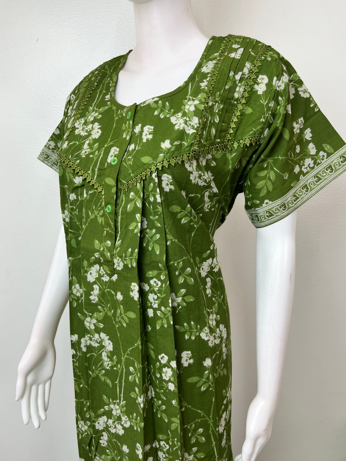 Green Pure Cotton Nighty Elegant & Breathable