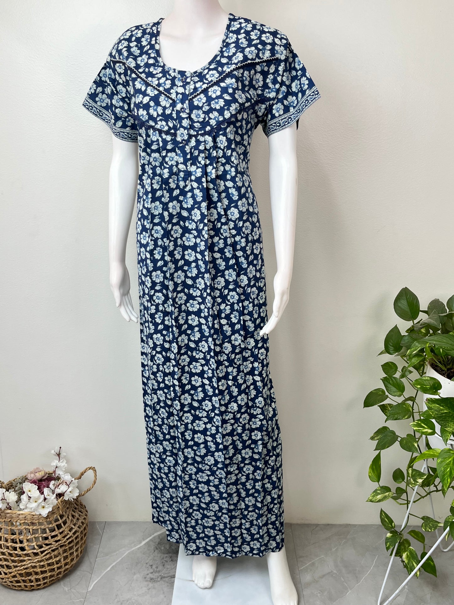 Royal Blue 100% Cotton Nightgown