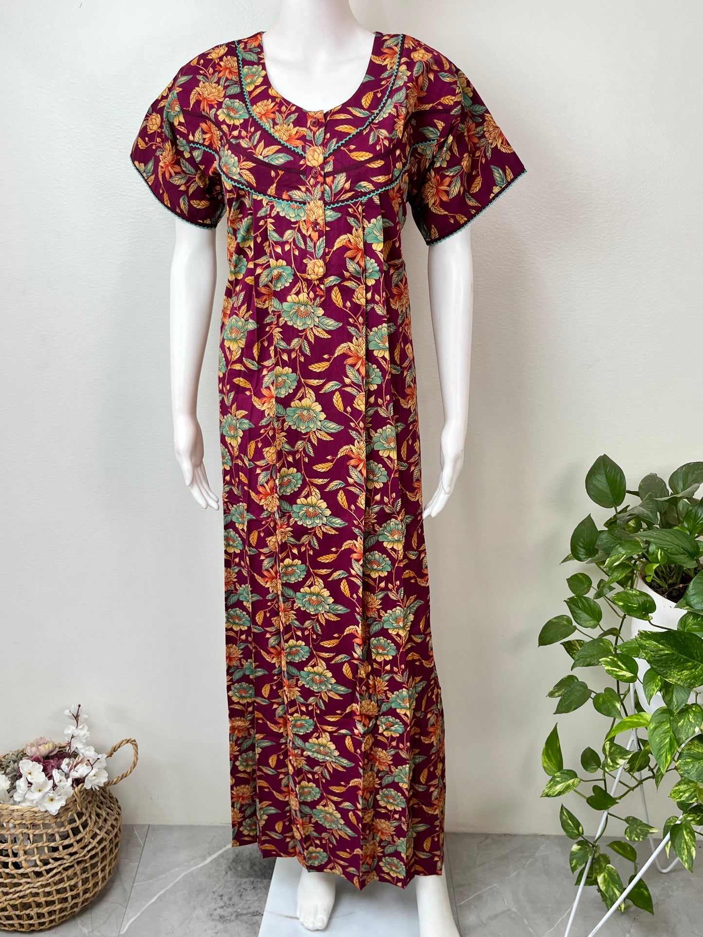 Wine Pure Cotton Nightgown Soft & Comfortable