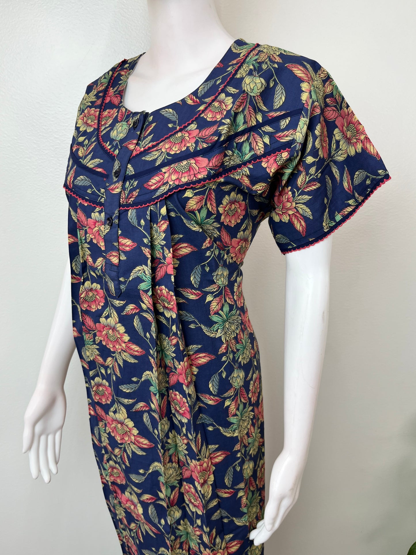 Navy Blue 100% Cotton Women's Nightgown