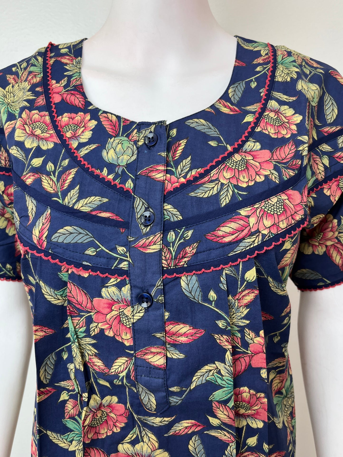 Navy Blue 100% Cotton Women's Nightgown