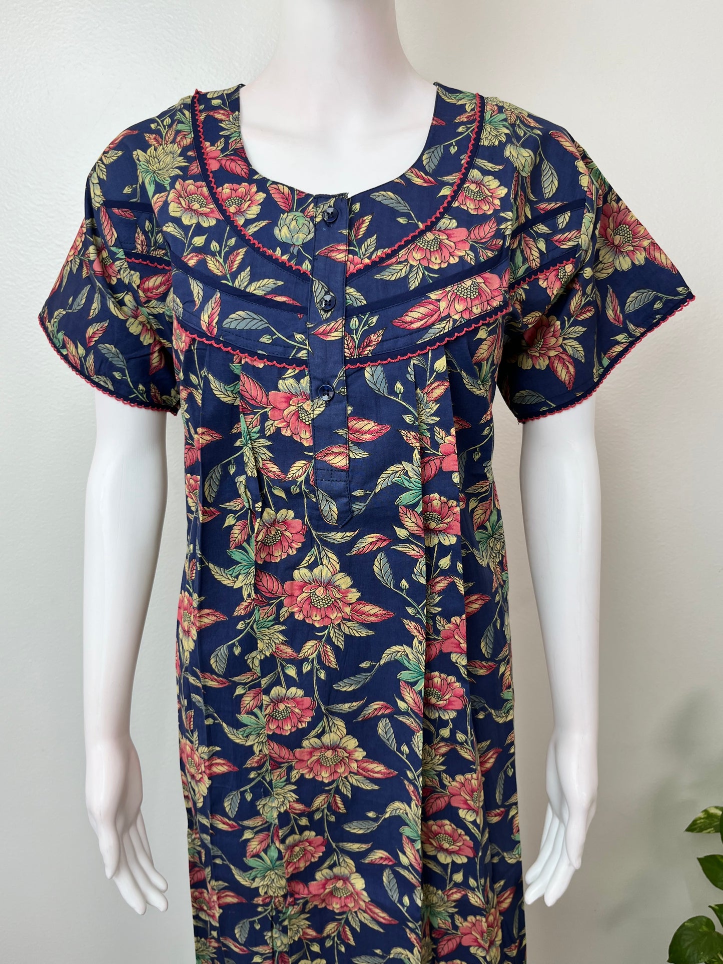 Navy Blue 100% Cotton Women's Nightgown