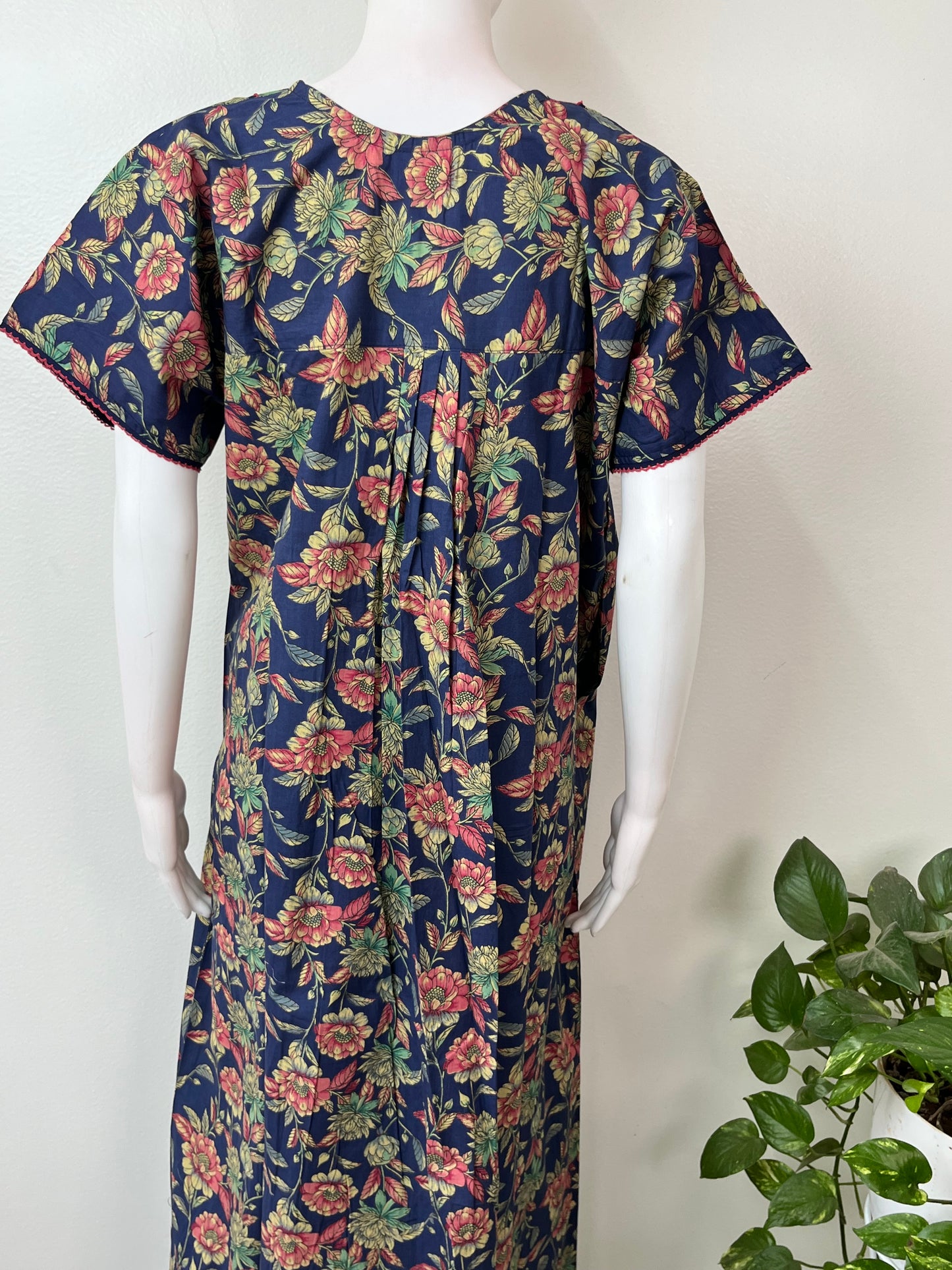 Navy Blue 100% Cotton Women's Nightgown