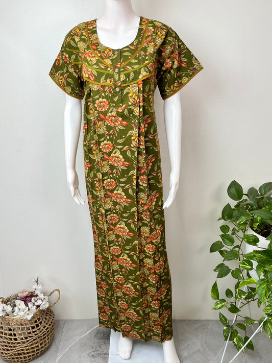 Bottle Green Pure Cotton Nighty Elegant & Breathable