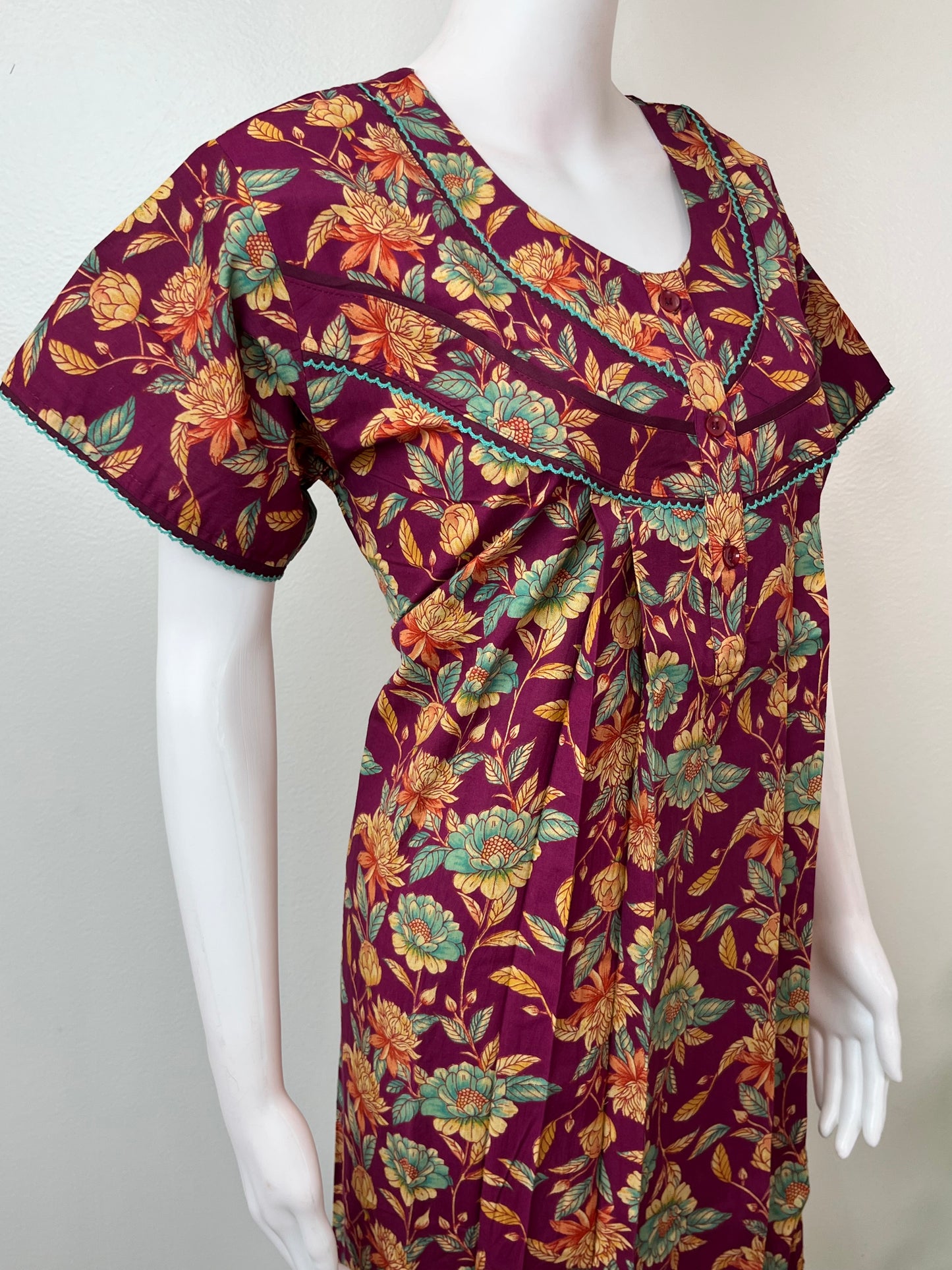 Wine Pure Cotton Nightgown Soft & Comfortable