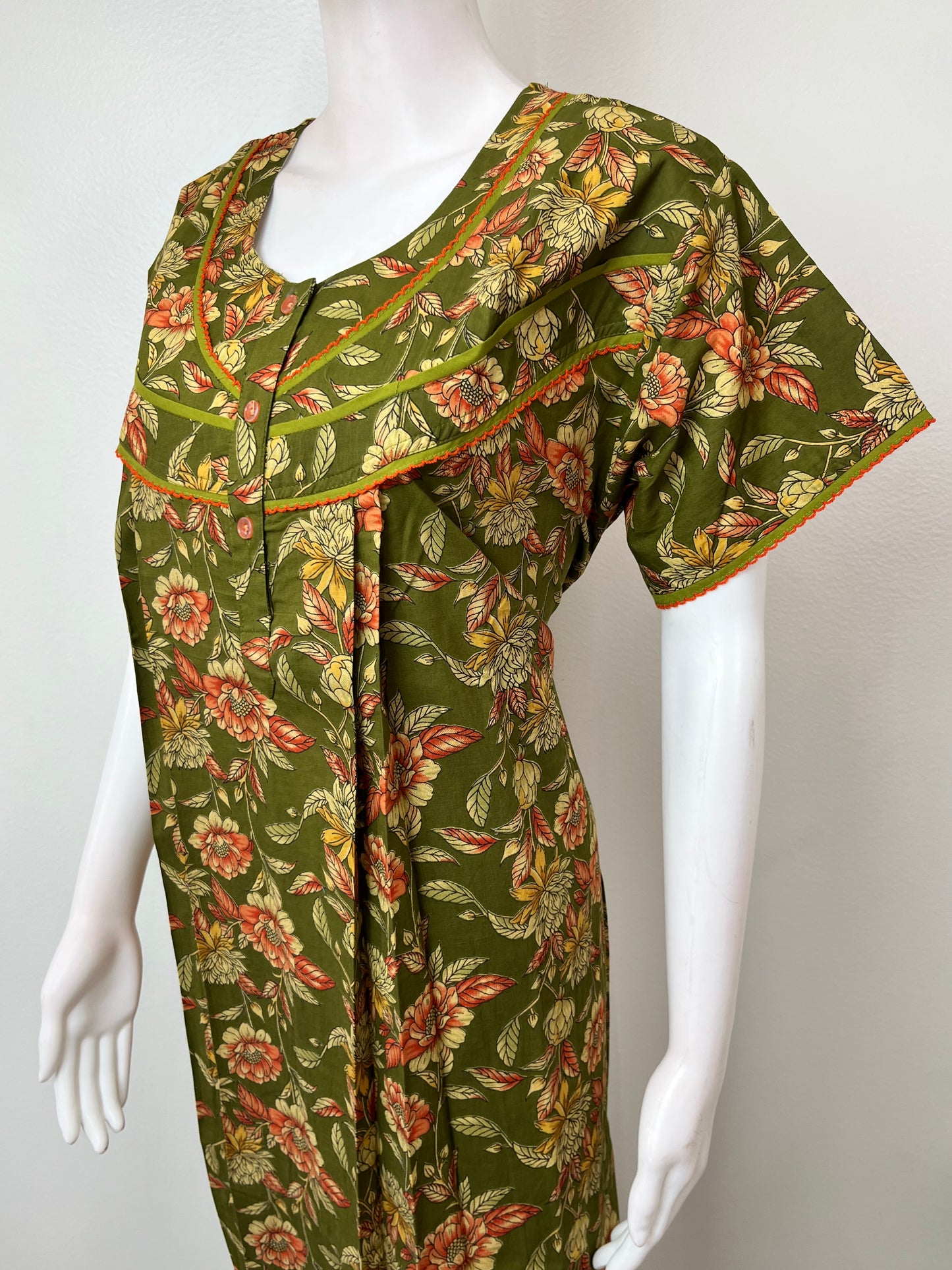 Bottle Green Pure Cotton Nighty Elegant & Breathable