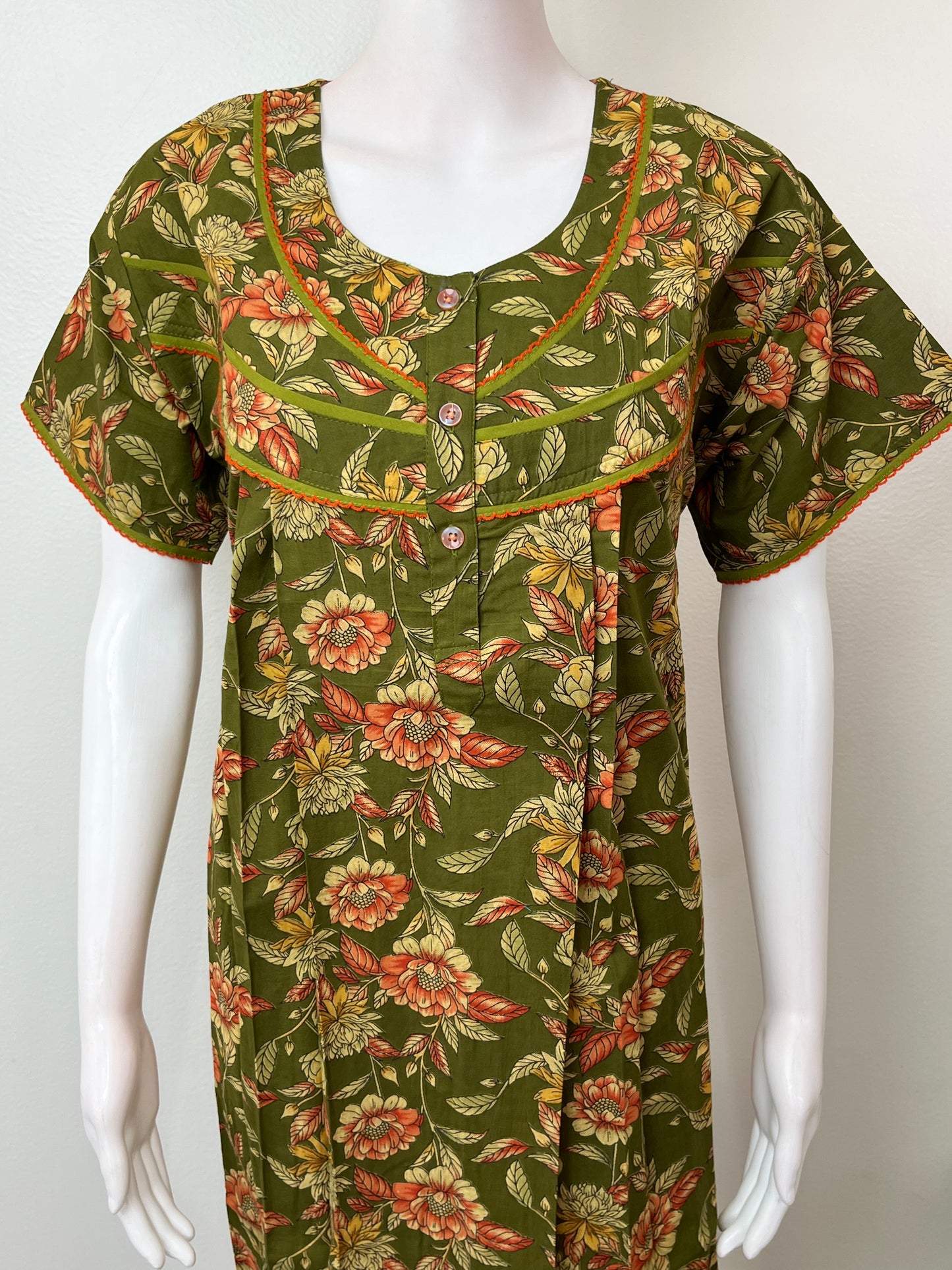 Bottle Green Pure Cotton Nighty Elegant & Breathable