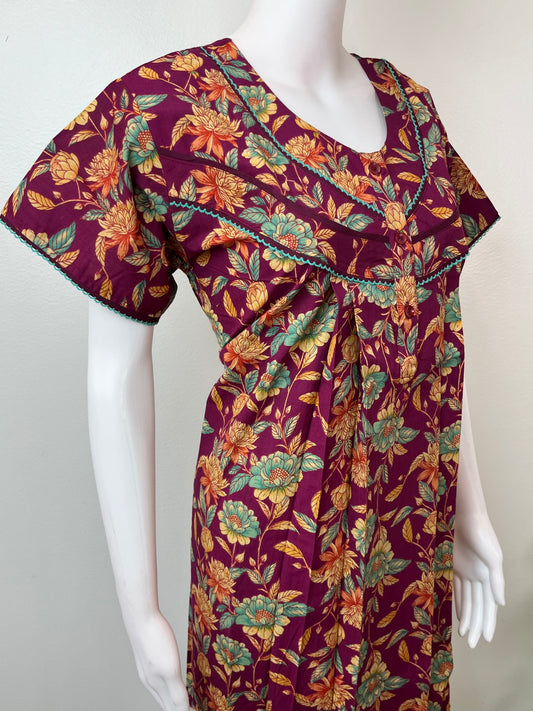 Wine Pure Cotton Nightgown Soft & Comfortable