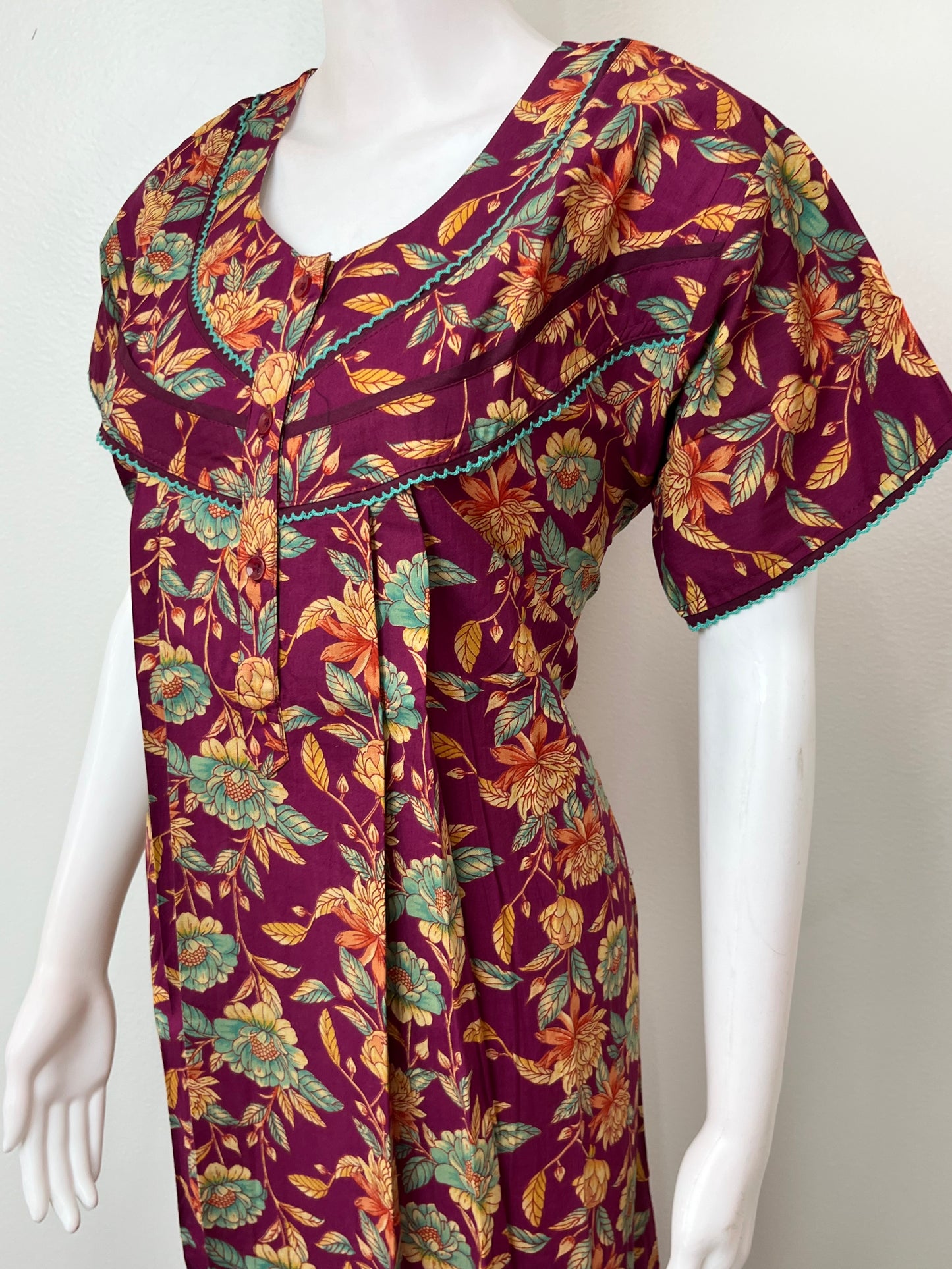 Wine Pure Cotton Nightgown Soft & Comfortable