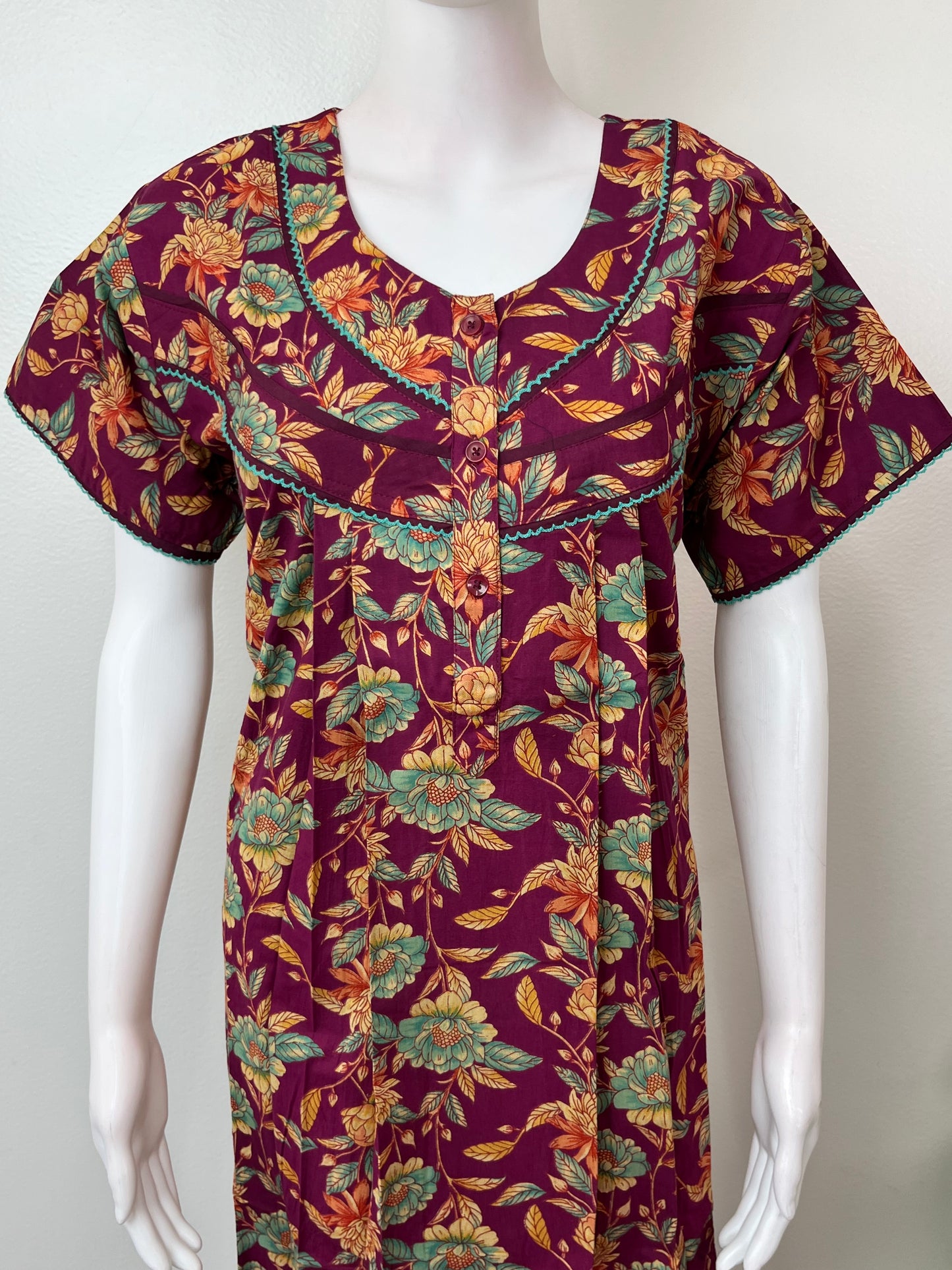 Wine Pure Cotton Nightgown Soft & Comfortable