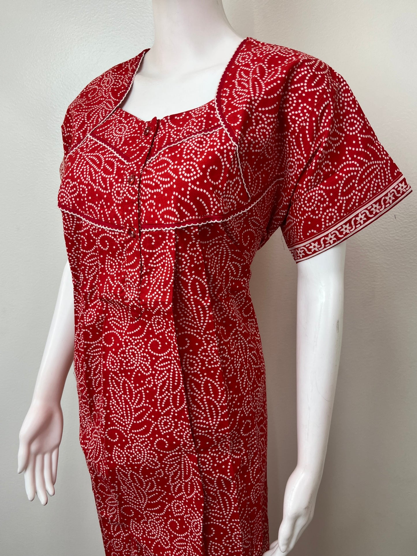 Red Bandhani Pure Cotton Nightgown