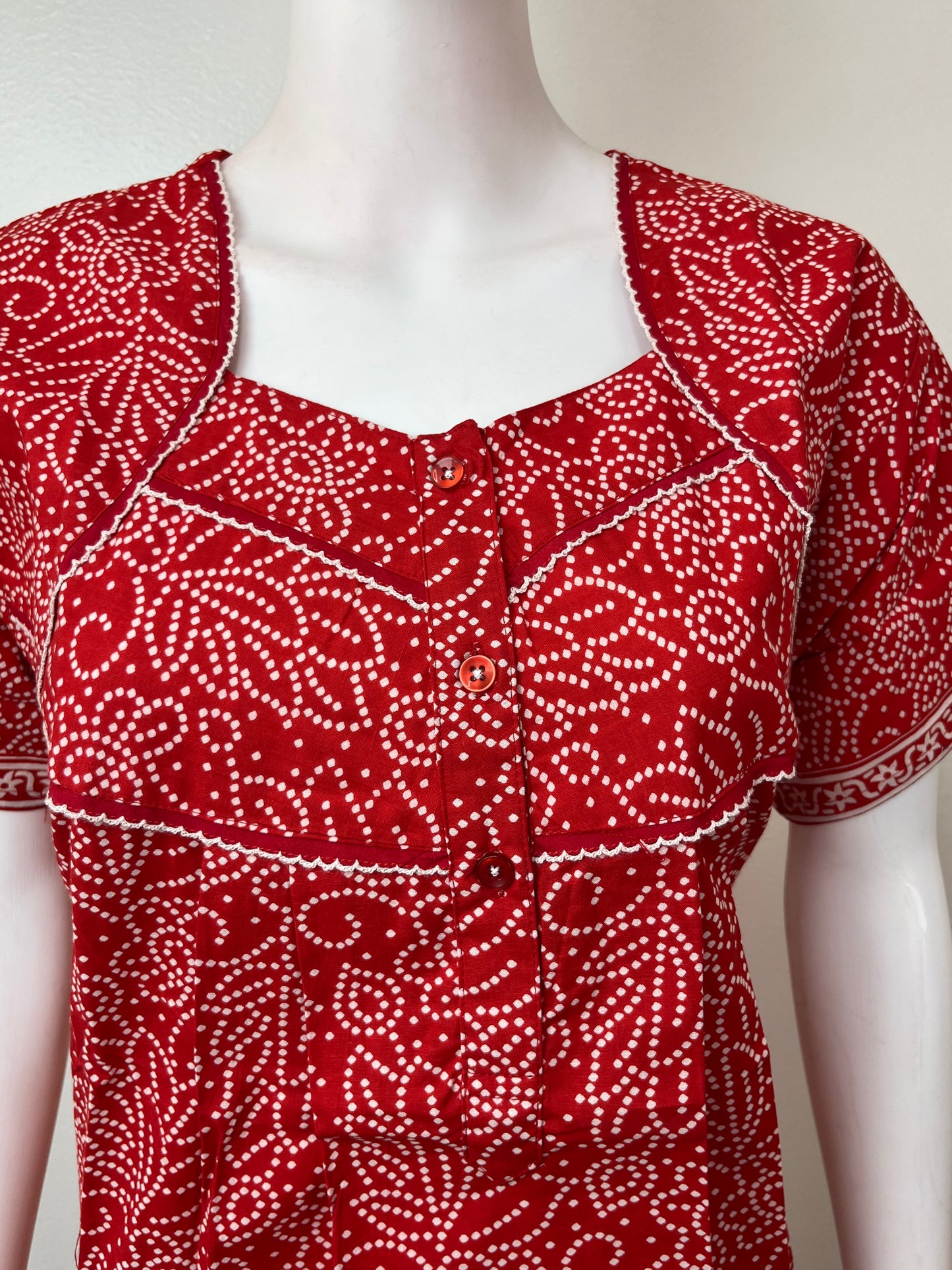Red Bandhani Pure Cotton Nightgown