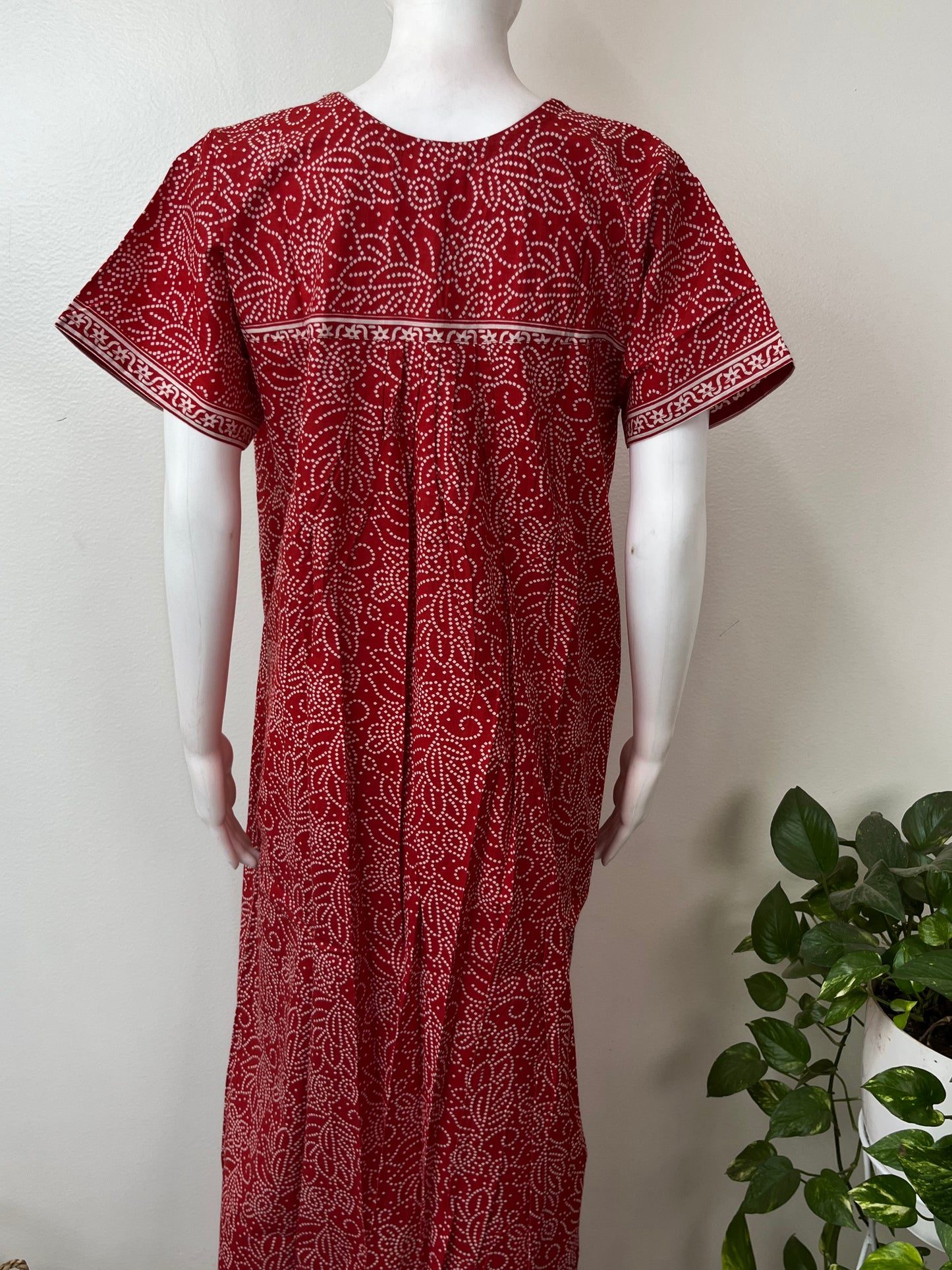 Red Bandhani Pure Cotton Nightgown