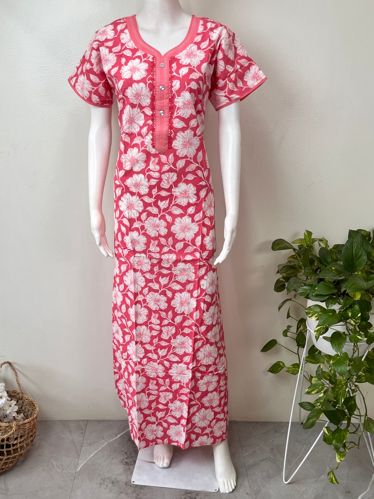 Pink A-Line Style Pure Cotton Nightgown