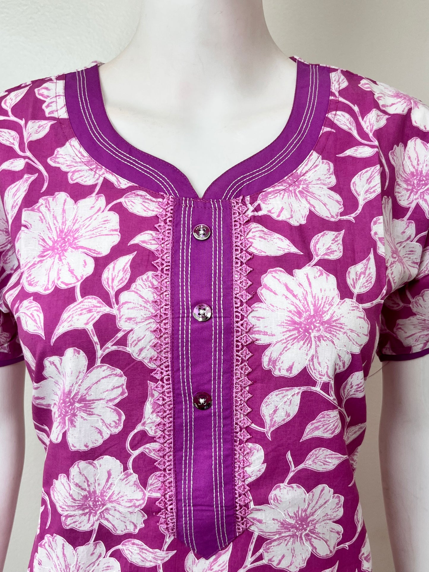 Purple Floral Printed 100% Cotton Nighty