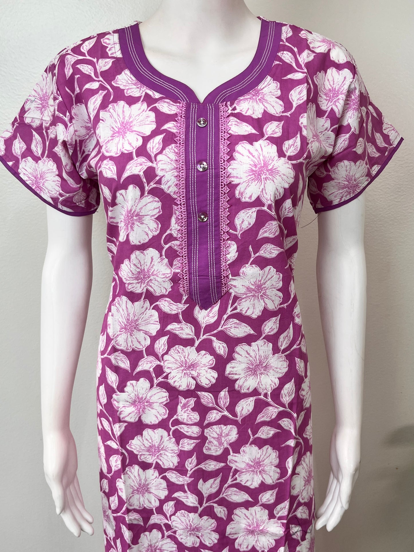Purple Floral Printed 100% Cotton Nighty