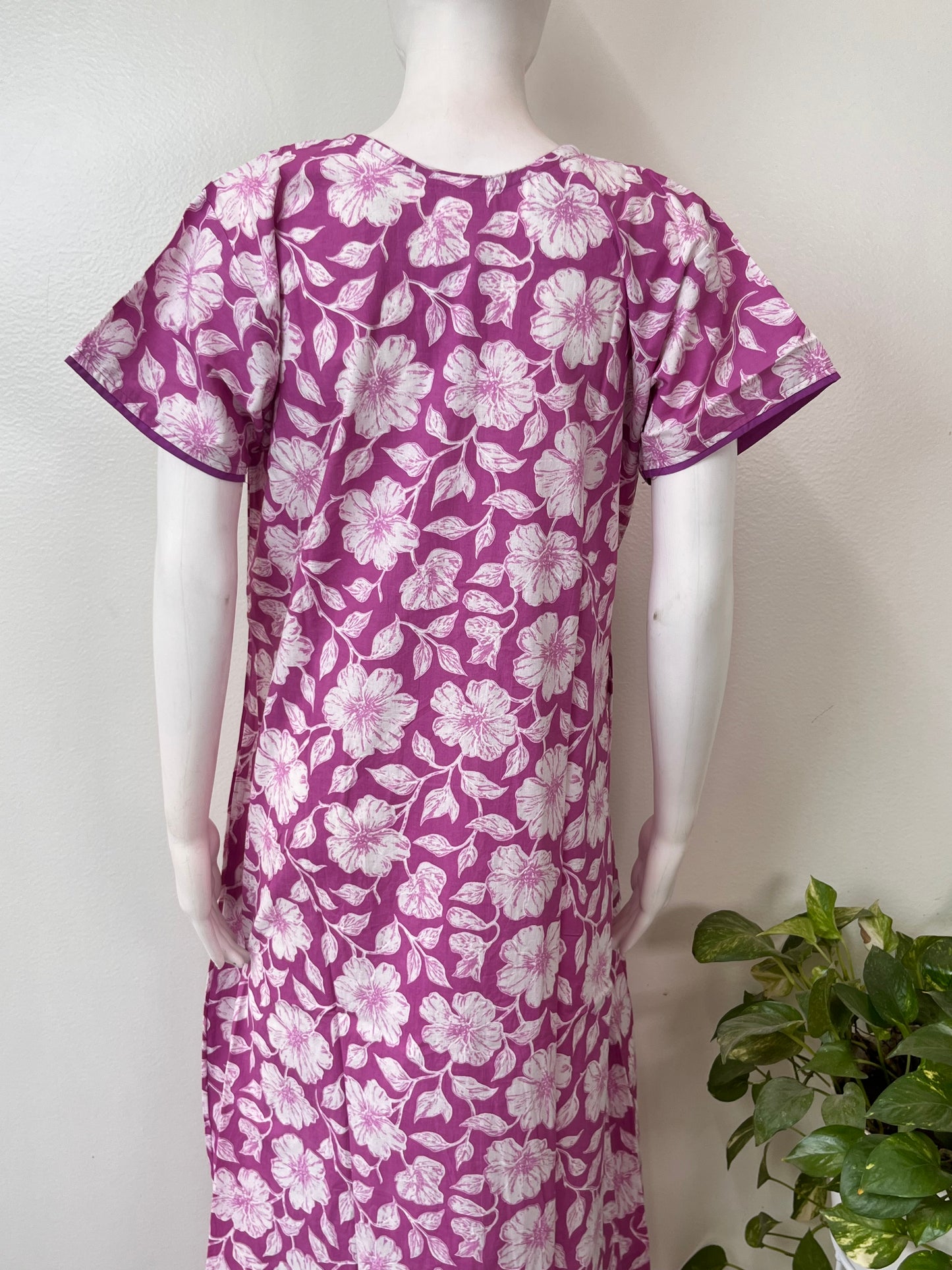 Purple Floral Printed 100% Cotton Nighty