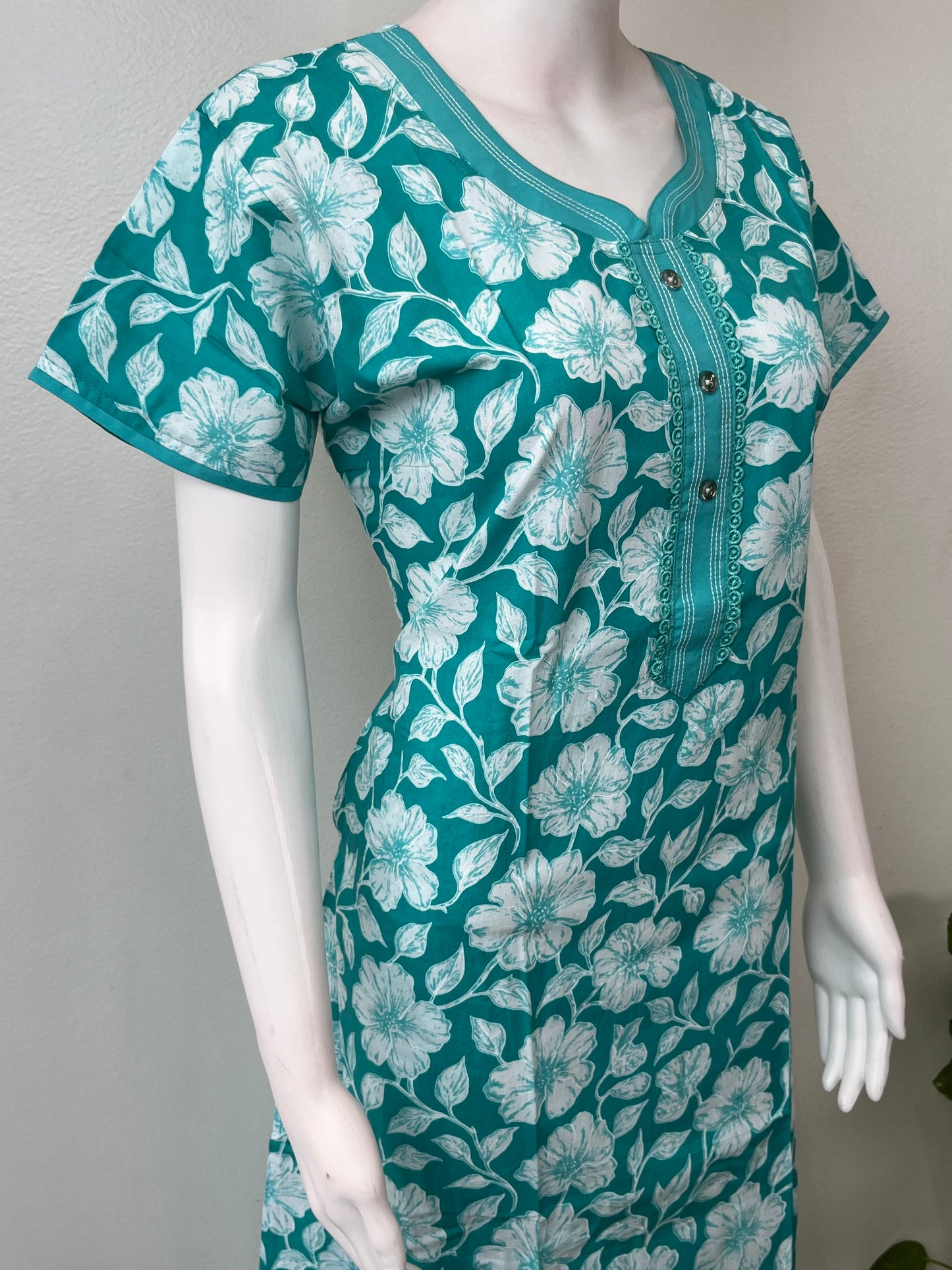 Sea Green Pure Cotton Nightgown Soft & Comfortable