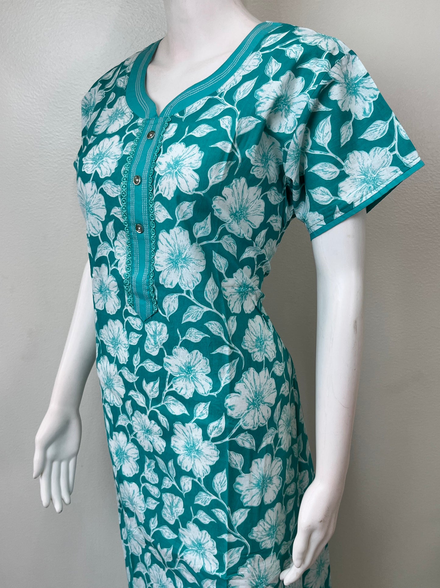 Sea Green Pure Cotton Nightgown Soft & Comfortable