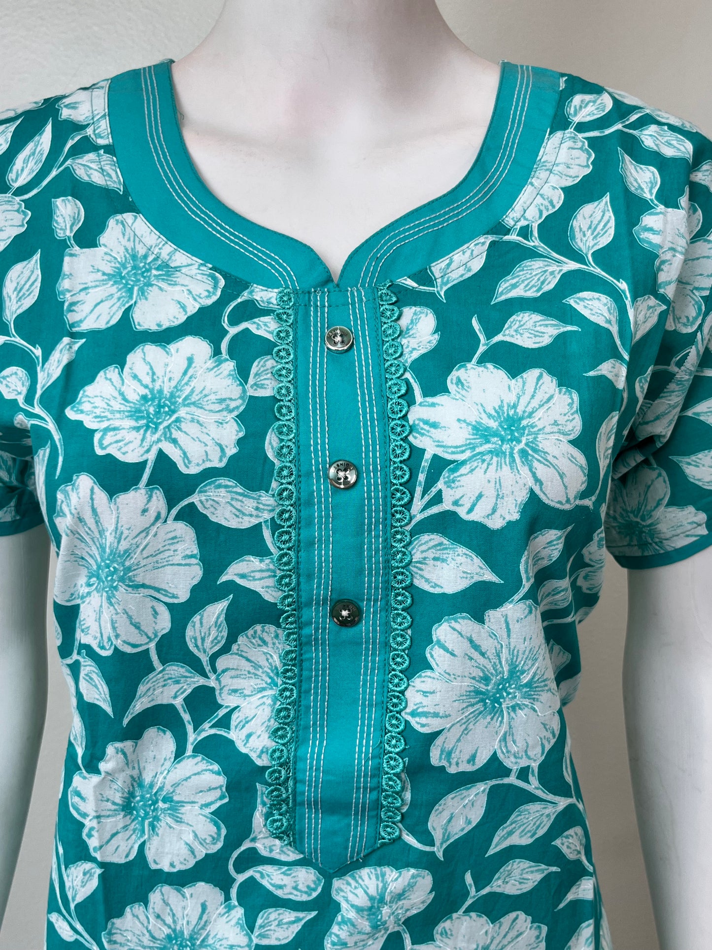 Sea Green Pure Cotton Nightgown Soft & Comfortable